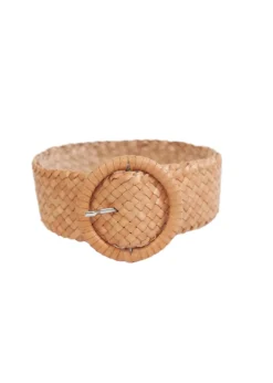Wrapped Leather Belt Circle Buckle Natural