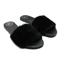 Ziela Fur-Strap Slide Black