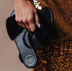 Ziela Fur-Strap Slide Black